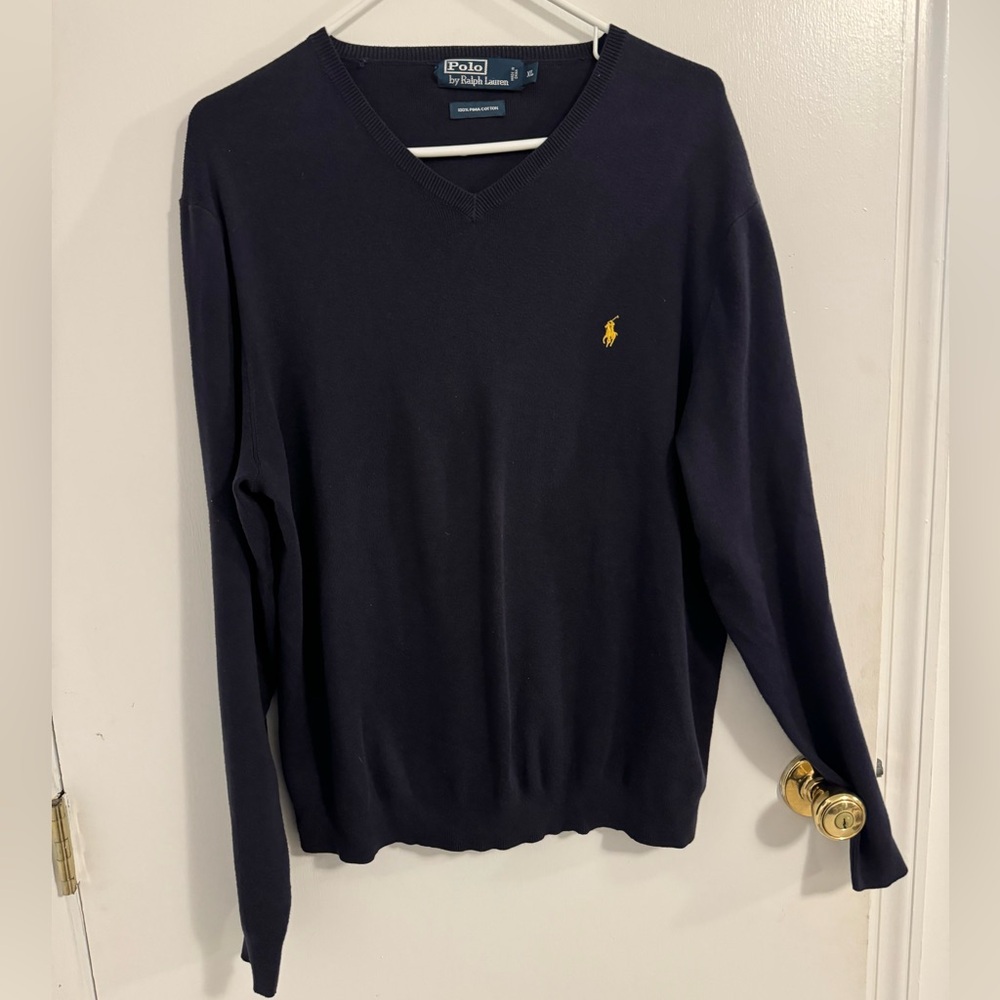Polo by Ralph Lauren Navy Blue V Neck Men’s Sweater Excellent Used Condition XL